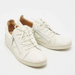 Pre Owned Giuseppe Zanotti White Snakeskin Embossed Leather Frankie Sneakers Size 40