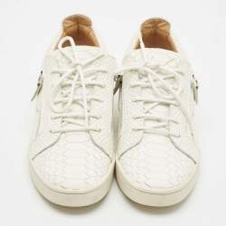Pre Owned Giuseppe Zanotti White Snakeskin Embossed Leather Frankie Sneakers Size 40