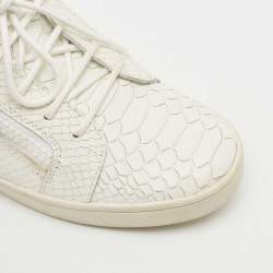 Pre Owned Giuseppe Zanotti White Snakeskin Embossed Leather Frankie Sneakers Size 40