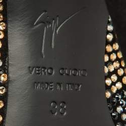 Pre Owned Giuseppe Zanotti Black Suede Crystal Embellished Pointed Toe Pumps Size 38