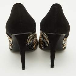 Pre Owned Giuseppe Zanotti Black Suede Crystal Embellished Pointed Toe Pumps Size 38