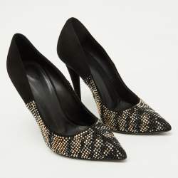 Pre Owned Giuseppe Zanotti Black Suede Crystal Embellished Pointed Toe Pumps Size 38