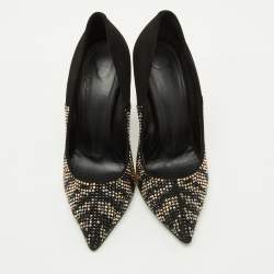 Pre Owned Giuseppe Zanotti Black Suede Crystal Embellished Pointed Toe Pumps Size 38