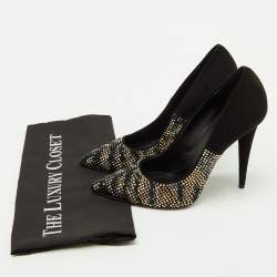 Pre Owned Giuseppe Zanotti Black Suede Crystal Embellished Pointed Toe Pumps Size 38