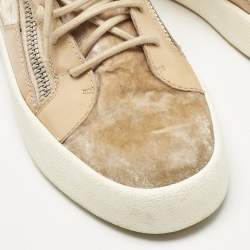 Pre Owned Giuseppe Zanotti Beige Velvet and Patent Frankie High Top Sneakers Size 39