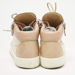 Pre Owned Giuseppe Zanotti Beige Velvet and Patent Frankie High Top Sneakers Size 39