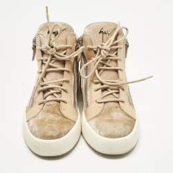 Pre Owned Giuseppe Zanotti Beige Velvet and Patent Frankie High Top Sneakers Size 39