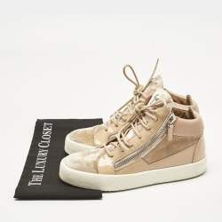Pre Owned Giuseppe Zanotti Beige Velvet and Patent Frankie High Top Sneakers Size 39