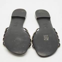 Pre Owned Giuseppe Zanotti Black/Silver Crystal Embellished Leather Flat Slides Size 40