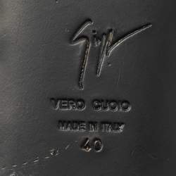 Pre Owned Giuseppe Zanotti Black/Silver Crystal Embellished Leather Flat Slides Size 40