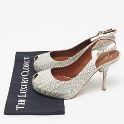 Pre Owned Giuseppe Zanotti Grey/White Python Embossed Leather Peep Toe Slingback Pumps Size 41