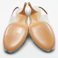 Pre Owned Giuseppe Zanotti Grey/White Python Embossed Leather Peep Toe Slingback Pumps Size 41