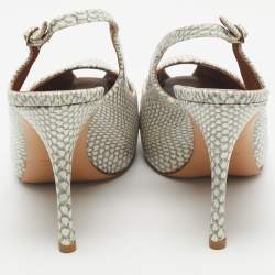 Pre Owned Giuseppe Zanotti Grey/White Python Embossed Leather Peep Toe Slingback Pumps Size 41