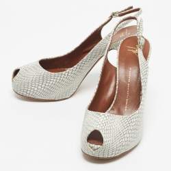 Pre Owned Giuseppe Zanotti Grey/White Python Embossed Leather Peep Toe Slingback Pumps Size 41