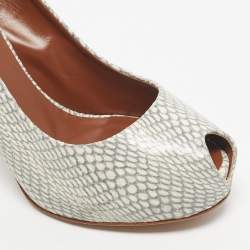 Pre Owned Giuseppe Zanotti Grey/White Python Embossed Leather Peep Toe Slingback Pumps Size 41