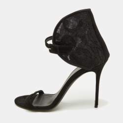 Pre Owned Giuseppe Zanotti Black Suede and Lace Ankle Sandals Size 38