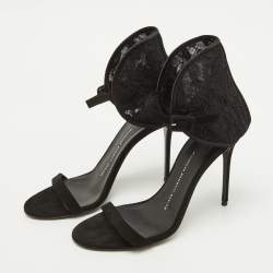 Pre Owned Giuseppe Zanotti Black Suede and Lace Ankle Sandals Size 38