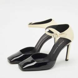 Pre Owned Giuseppe Zanotti Black/Cream Patent Leather Leandra Ankle Strap Pumps Size 34