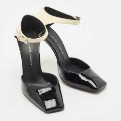Pre Owned Giuseppe Zanotti Black/Cream Patent Leather Leandra Ankle Strap Pumps Size 34