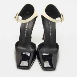 Pre Owned Giuseppe Zanotti Black/Cream Patent Leather Leandra Ankle Strap Pumps Size 34