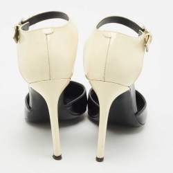 Pre Owned Giuseppe Zanotti Black/Cream Patent Leather Leandra Ankle Strap Pumps Size 34