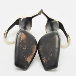 Pre Owned Giuseppe Zanotti Black/Cream Patent Leather Leandra Ankle Strap Pumps Size 34