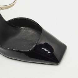 Pre Owned Giuseppe Zanotti Black/Cream Patent Leather Leandra Ankle Strap Pumps Size 34