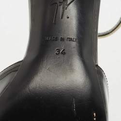 Pre Owned Giuseppe Zanotti Black/Cream Patent Leather Leandra Ankle Strap Pumps Size 34