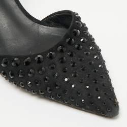 Pre Owned Giuseppe Zanotti Black Satin Crystal Embellished Slingback Pumps Size 36