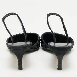 Pre Owned Giuseppe Zanotti Black Satin Crystal Embellished Slingback Pumps Size 36