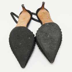 Pre Owned Giuseppe Zanotti Black Satin Crystal Embellished Slingback Pumps Size 36