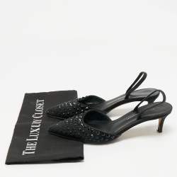 Pre Owned Giuseppe Zanotti Black Satin Crystal Embellished Slingback Pumps Size 36