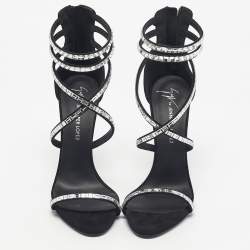 Pre Owned Giuseppe Zanotti Black Suede Crystal Embellished Ankle Strap Sandals Size 38