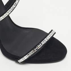 Pre Owned Giuseppe Zanotti Black Suede Crystal Embellished Ankle Strap Sandals Size 38
