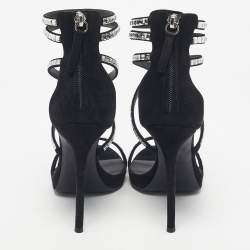 Pre Owned Giuseppe Zanotti Black Suede Crystal Embellished Ankle Strap Sandals Size 38
