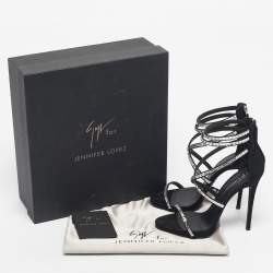 Pre Owned Giuseppe Zanotti Black Suede Crystal Embellished Ankle Strap Sandals Size 38