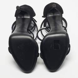 Pre Owned Giuseppe Zanotti Black Suede Crystal Embellished Ankle Strap Sandals Size 38