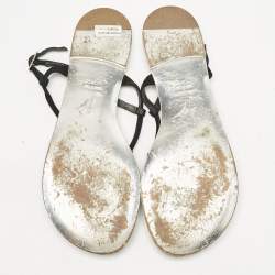 Pre Owned Giuseppe Zanotti Black Suede Crystal Bow Thong Flat Sandals Size 36