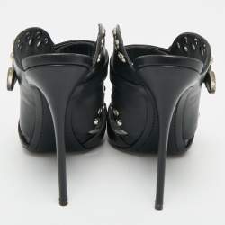 Pre Owned Giuseppe Zanotti Black Leather Studded Buckle Slide Sandals Size 38