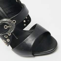 Pre Owned Giuseppe Zanotti Black Leather Studded Buckle Slide Sandals Size 38