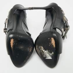 Pre Owned Giuseppe Zanotti Black Leather Studded Buckle Slide Sandals Size 38