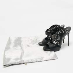 Pre Owned Giuseppe Zanotti Black Leather Studded Buckle Slide Sandals Size 38