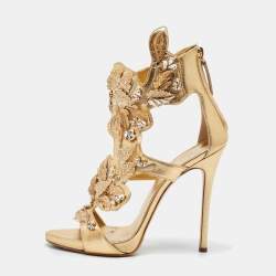 Pre Owned Giuseppe Zanotti Gold Leather Coline Embellished Sandals Size 38