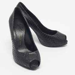 Pre Owned حذاء كعب عالي جوسيبي زانوتي مقدمة مفتوحة نعل سميك جلد نقشة الثعبان أسود و ذهبي مقاس 38.5