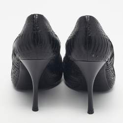 Pre Owned حذاء كعب عالي جوسيبي زانوتي مقدمة مفتوحة نعل سميك جلد نقشة الثعبان أسود و ذهبي مقاس 38.5