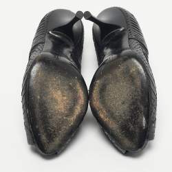 Pre Owned حذاء كعب عالي جوسيبي زانوتي مقدمة مفتوحة نعل سميك جلد نقشة الثعبان أسود و ذهبي مقاس 38.5