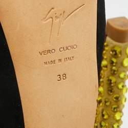 Pre Owned Giuseppe Zanotti Two Tone Suede Crystal Embellished Peep Toe Slingback Pumps Size 38