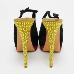 Pre Owned Giuseppe Zanotti Two Tone Suede Crystal Embellished Peep Toe Slingback Pumps Size 38