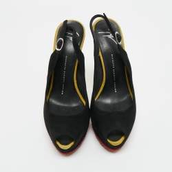 Pre Owned Giuseppe Zanotti Two Tone Suede Crystal Embellished Peep Toe Slingback Pumps Size 38
