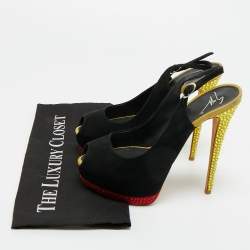 Pre Owned Giuseppe Zanotti Two Tone Suede Crystal Embellished Peep Toe Slingback Pumps Size 38